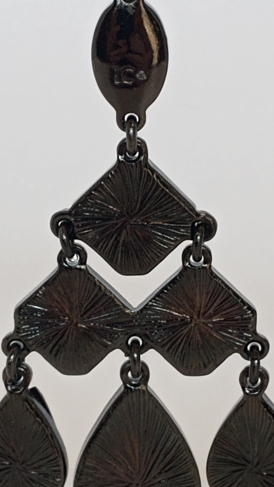 LC Liz Claiborne Chandelier Statement Earrings Black Gray & Yellow Glass 3.5 in