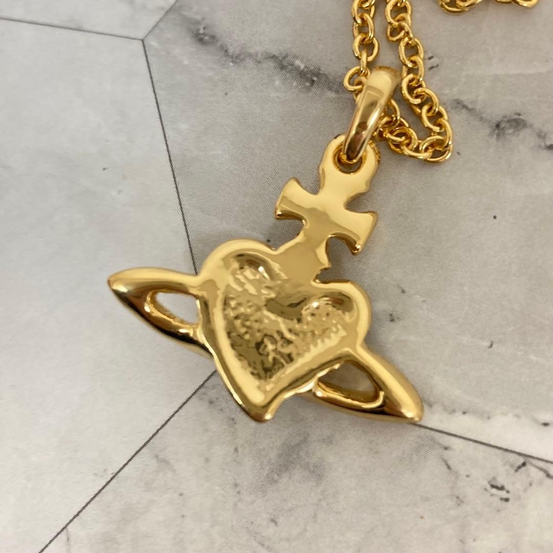 Vivienne Westwood Diamante Black Heart Orb Necklace Pendant Gold with drawstring