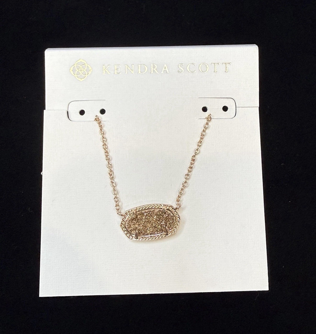 New Kendra Scott Elisa Rose Gold Pendant Necklace in Gold Drusy