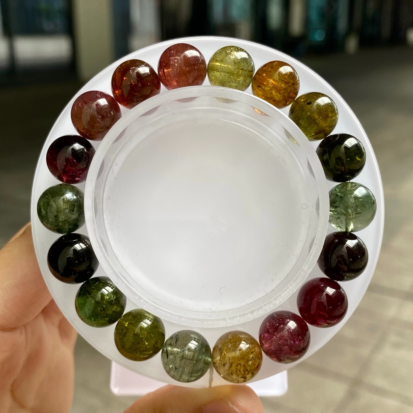 10.8mm Natural Tourmaline Beaded Bracelet Premium Rainbow High Clarity Gemstone