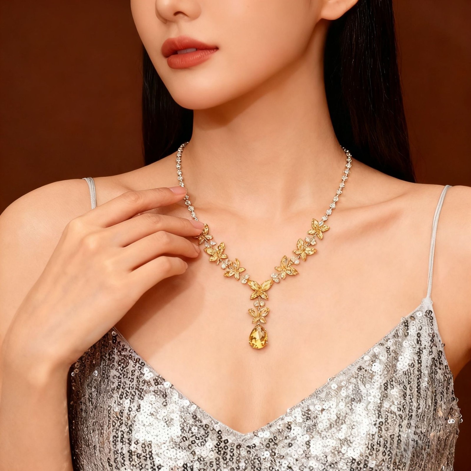New American women fashion extravagant zircon necklace earrings brides