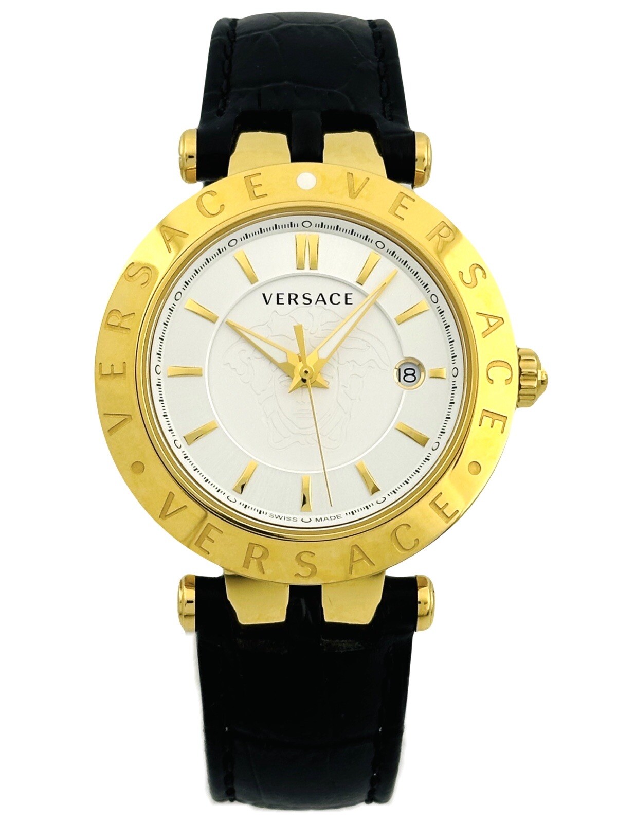 Versace VQP040015 V-Race 42mm Case IP 2N Black Croco Pattern Leather Strap Watch