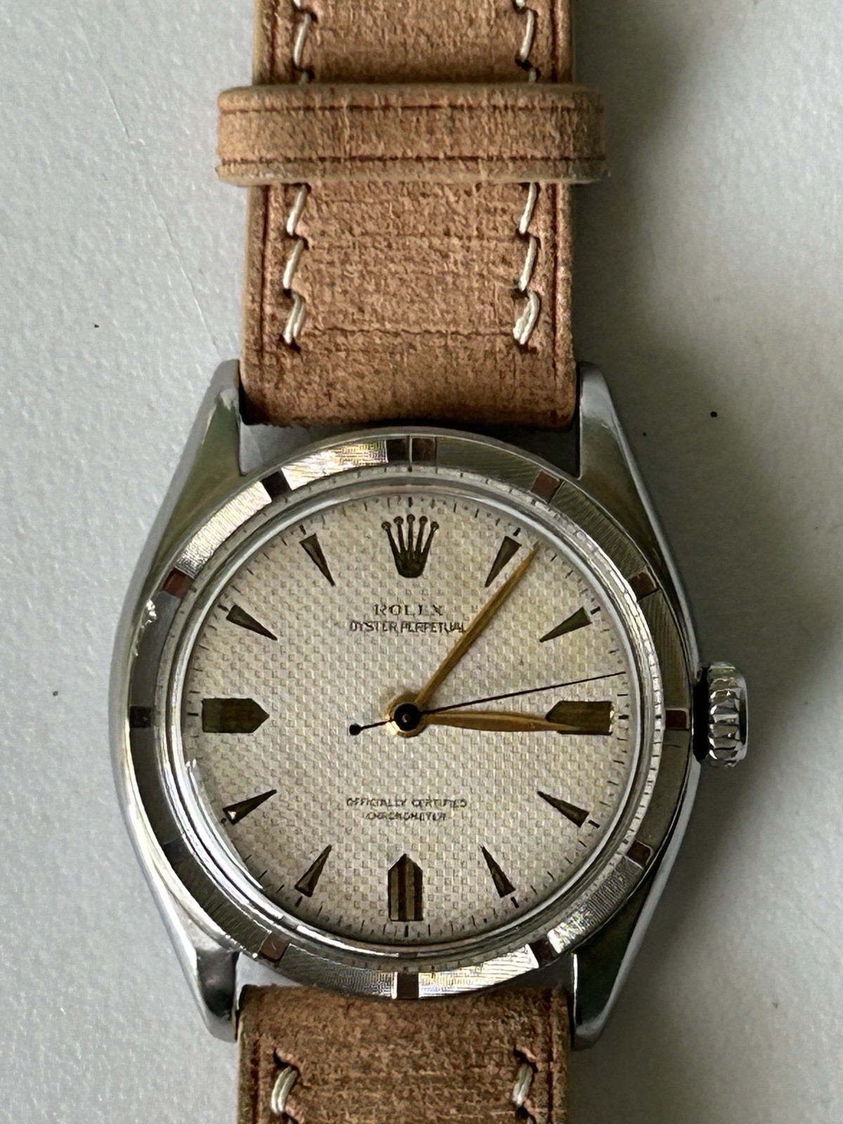 1952 Vintage ROLEX BUBBLEBACK 6103 Honeycomb Waffle dial Rare 2piece 635 Cosc