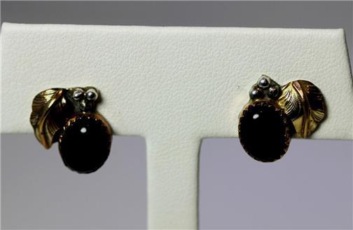 Native American Roger Skeet Sterling Silver Gold Vermeil Onyx Earrings – 8067