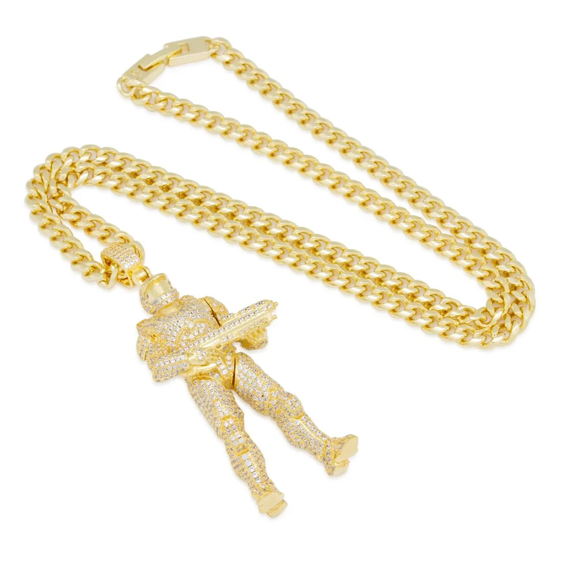 Halo x King Ice Master Chief Pendant 14K Gold 2.8″ Height + 20″ 5mm Cuban Chain