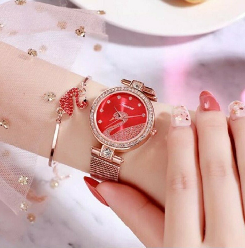 Fashion Girls Women Luxury Stylish Swan Love Heart Bling Quartz Watch