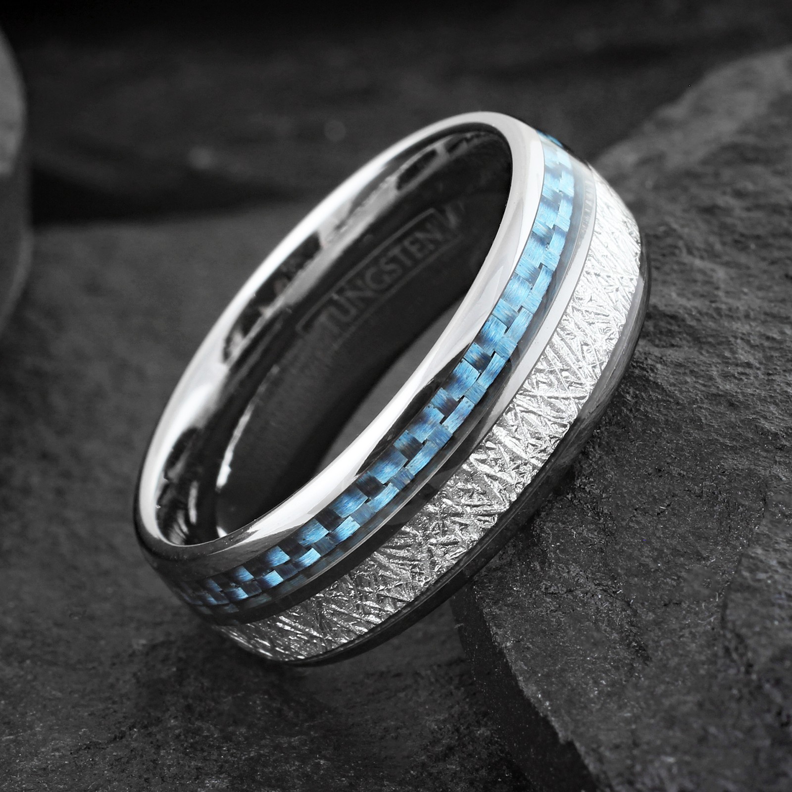 6/8mm Tungsten Carbide Meteorite & Carbon Fiber Band Ring-Engraving Avail