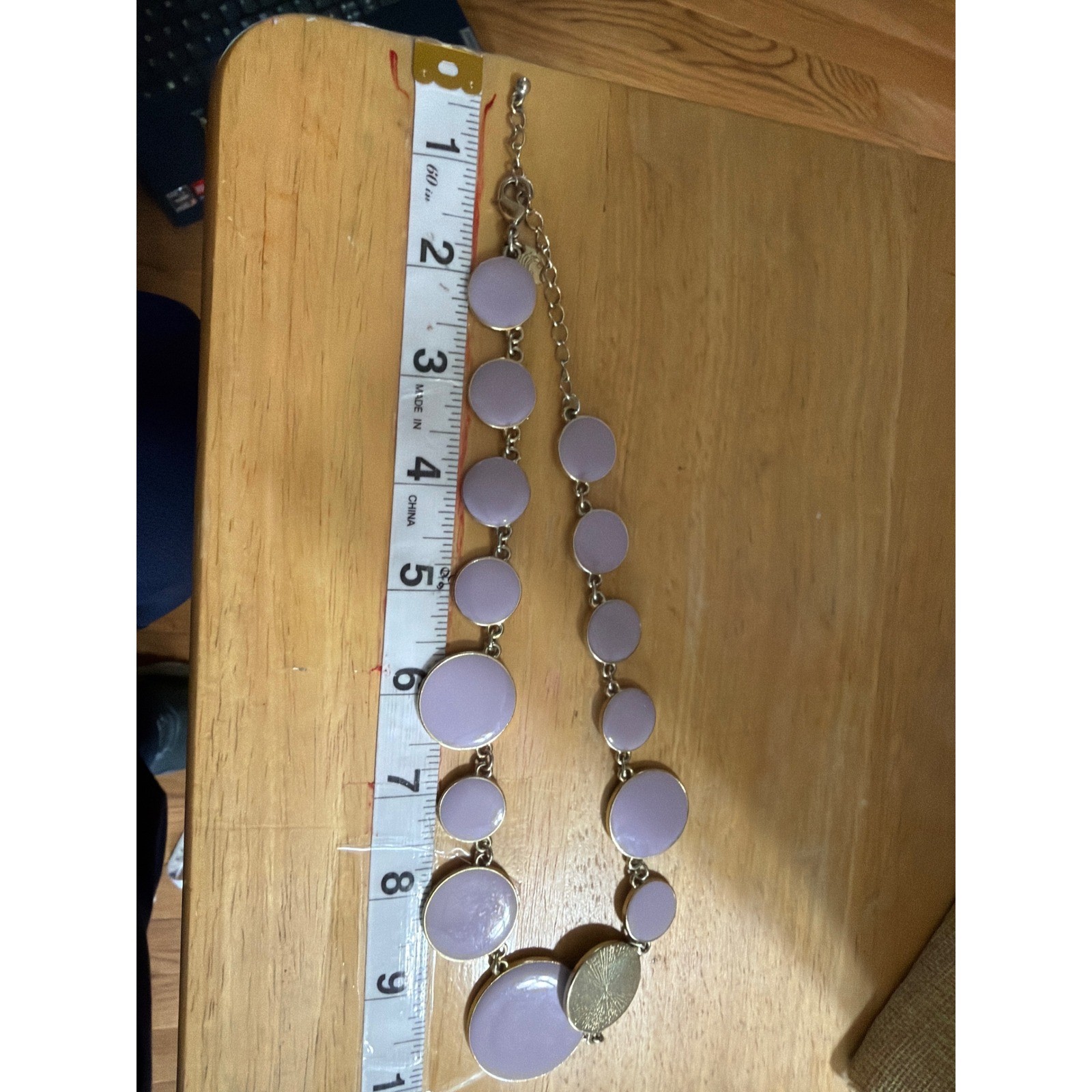 Lavender Enamel Graduated Disc Bib Necklace Silver Tone Adjustable Mod Retro