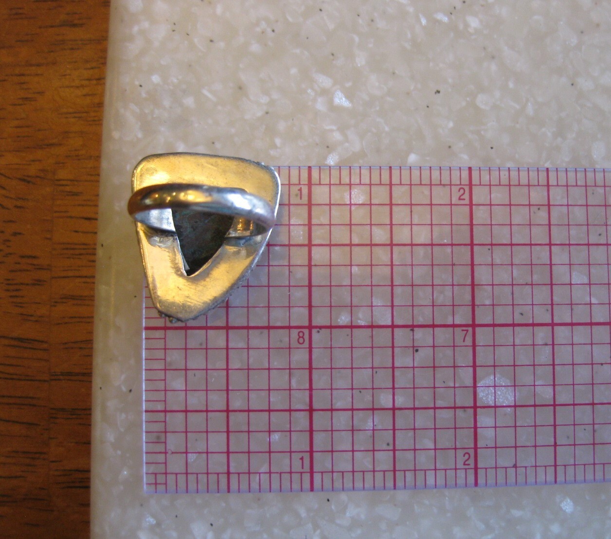 Sterling Ring w/ Natural Stone, Turquoise? Edged w/ Row of Tiny Balls / 6 3/4