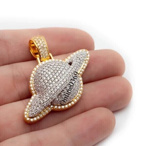 Real 10k Yellow Gold Certified Natural White Diamond Universe Charm Pendant