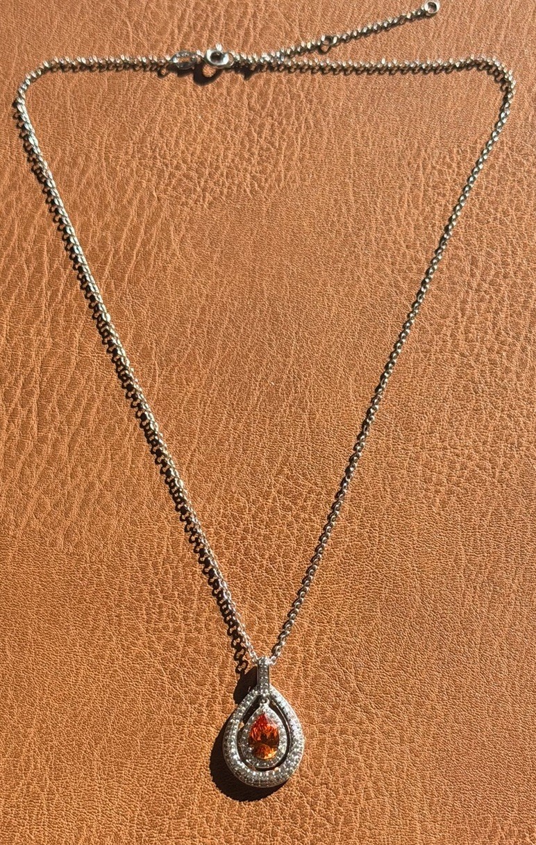 Epiphany Silver Platinum Clad Diamonique Spessartine Garnet Pendant Necklace