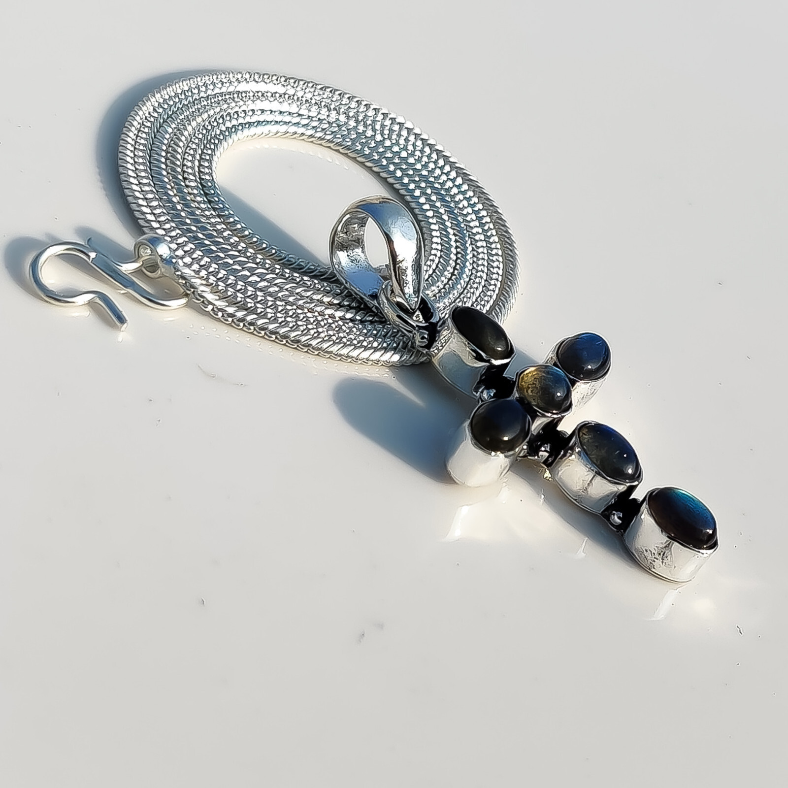 Blue Fire Labradorite Multi Gemstone 925 Sterling Silver Cross Pendant /pk-34