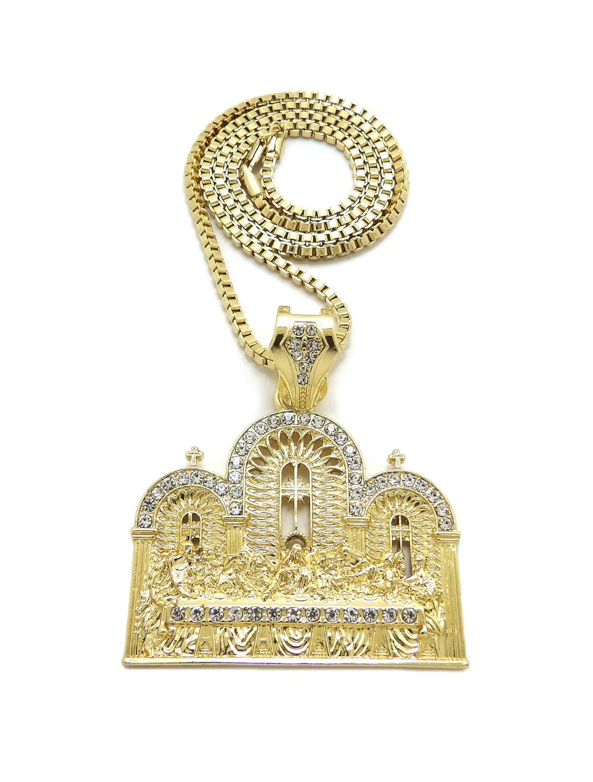 Hip Hop Gold PT Last Supper Pendant & Box / Franco / Cuban Chain Bling Necklace
