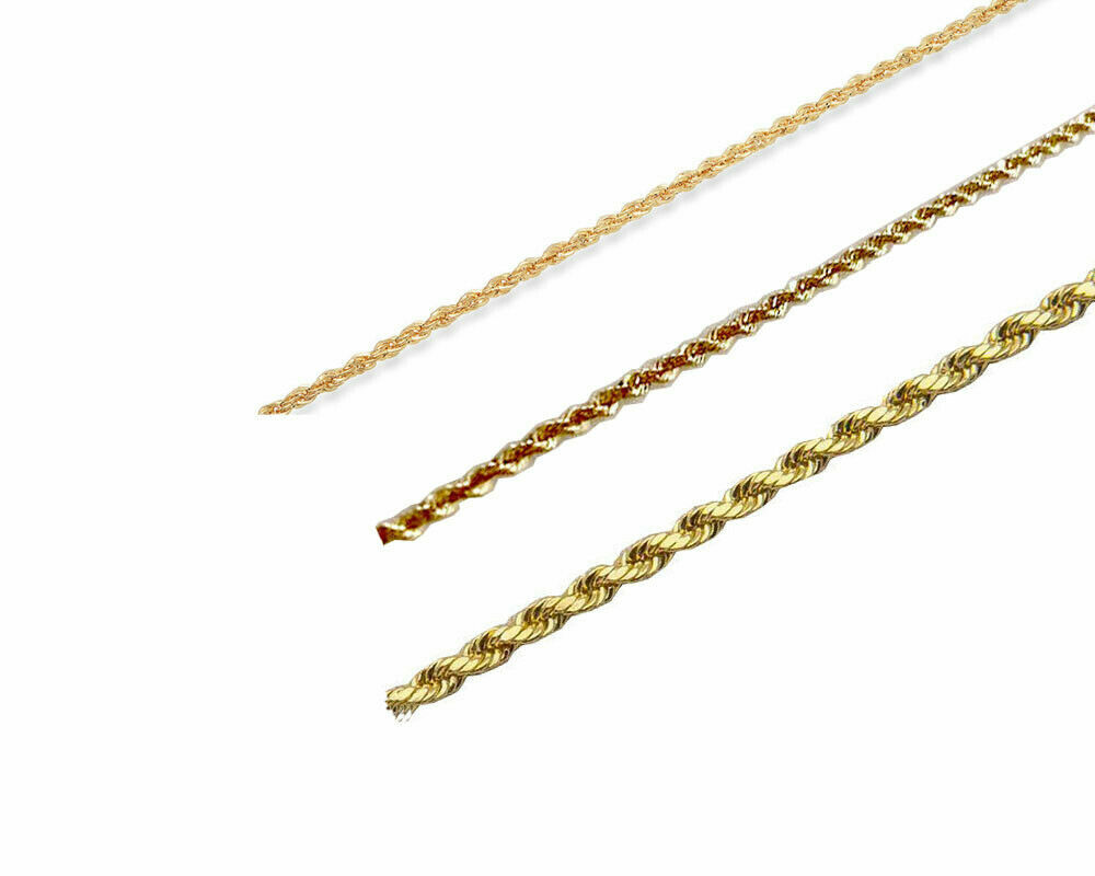 14k Yellow Gold 1.5mm-2mm Italy Rope Chain Twist Link Necklace 16″-30″ Hollow