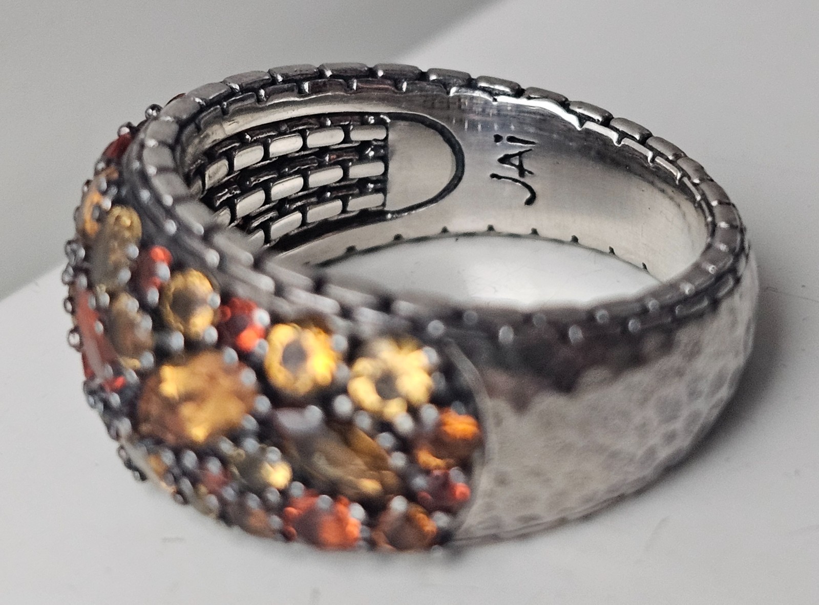 John Hardy 925 Ring Mixed Garnet & Citrine Orange Spessartite Amber Agate size 8
