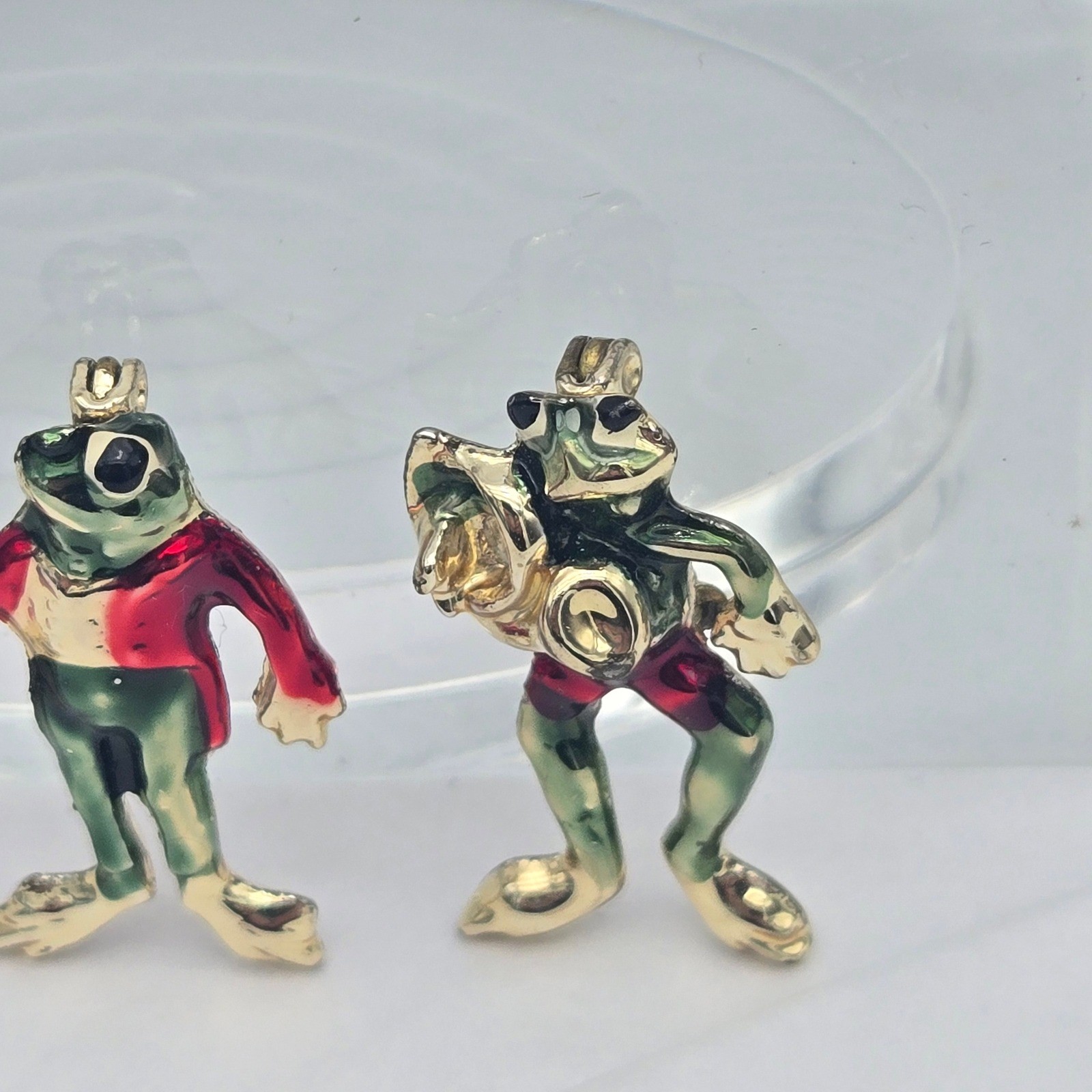 Frog Music Band Enamel Brooch Set of 3 Green Red Gold Novelty Pins Quirky