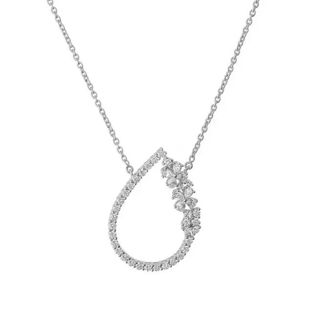 2.20Ct Pear Cut Simulated Diamond Gorgeous Flower Pendant 14K White Gold Plated