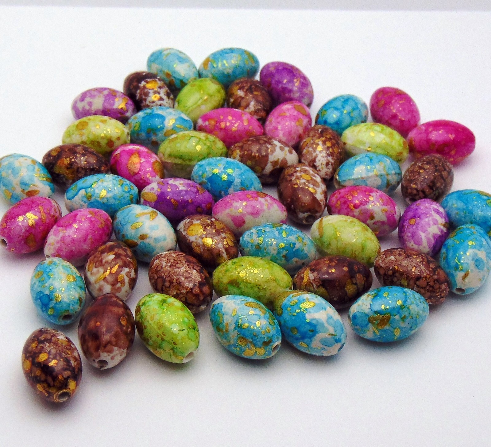 25 Speckled Egg Bead Color Mix ~ Easter Pastel Oval Side-Drilled 17mm x 12mm