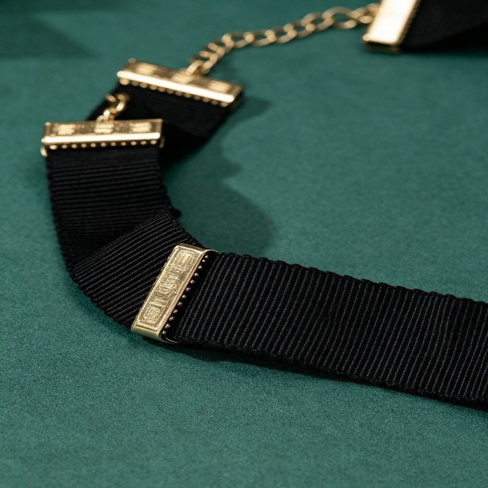 Black Velvet Choker Necklace Gold Hollow Shell Pendant Faux Pearl Rhinestone
