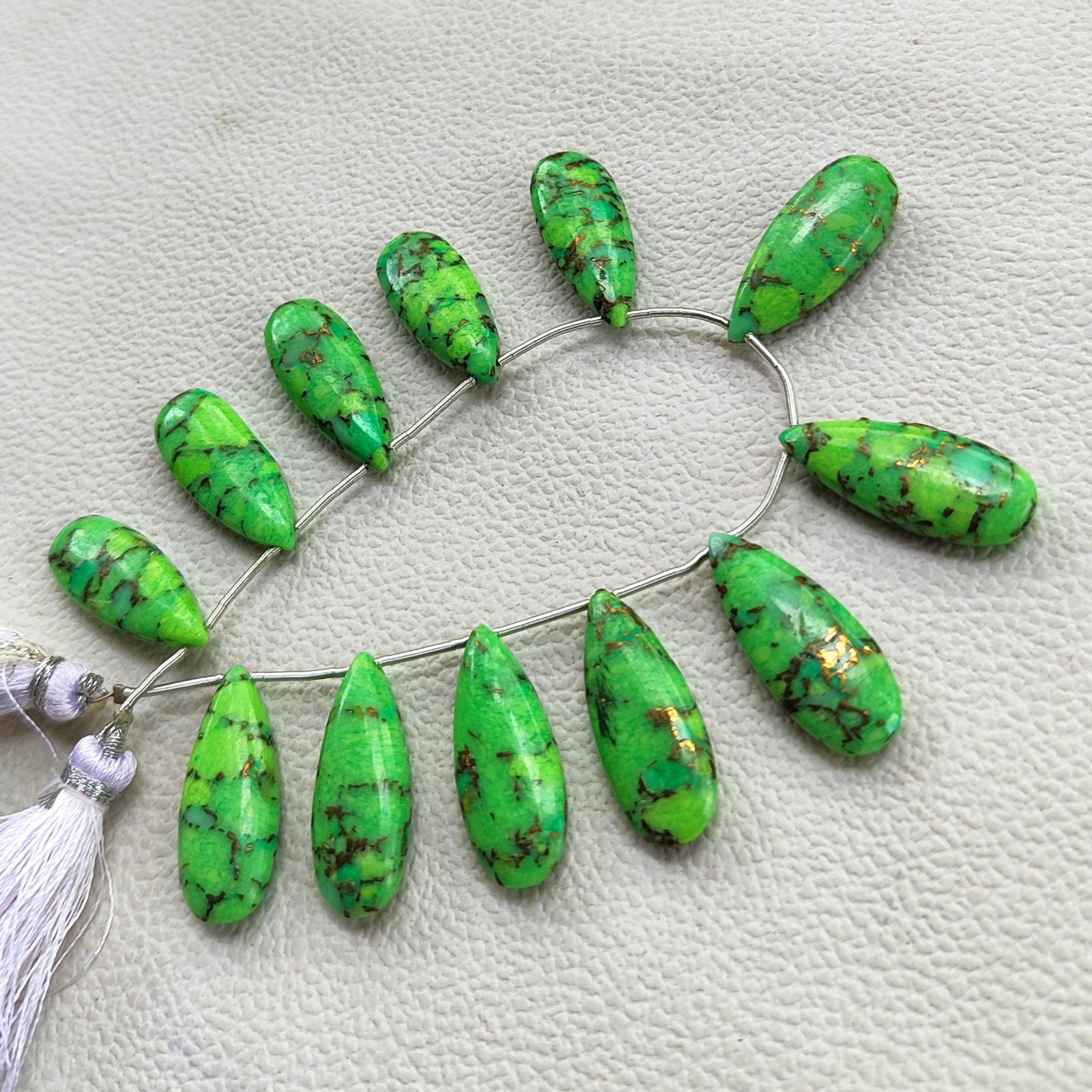 6″ Strand Green Turquoise Smooth Pear Shape Beads 25x10mm