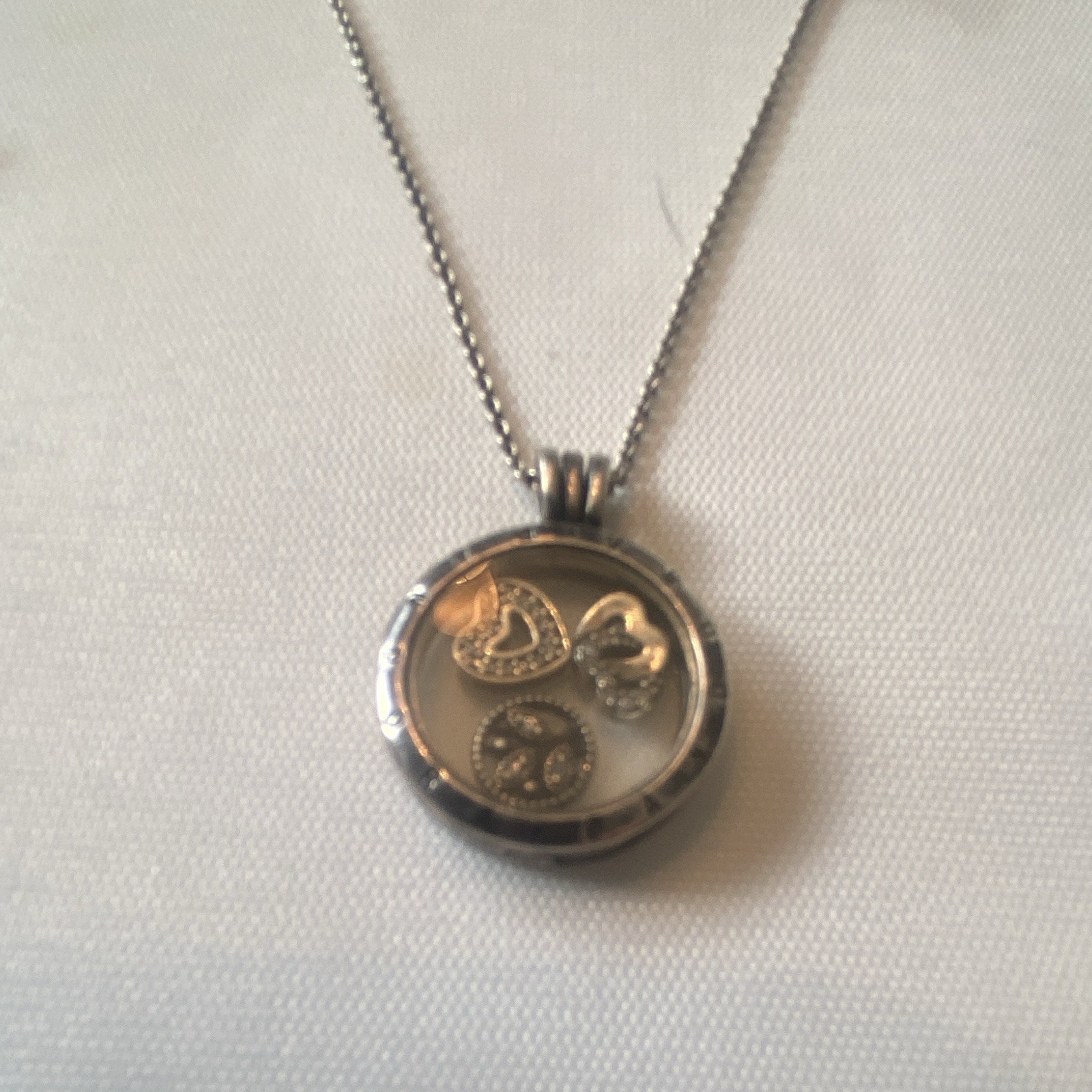 Pandora Floating Locket Necklace in sterling silver featuring 3 Charms