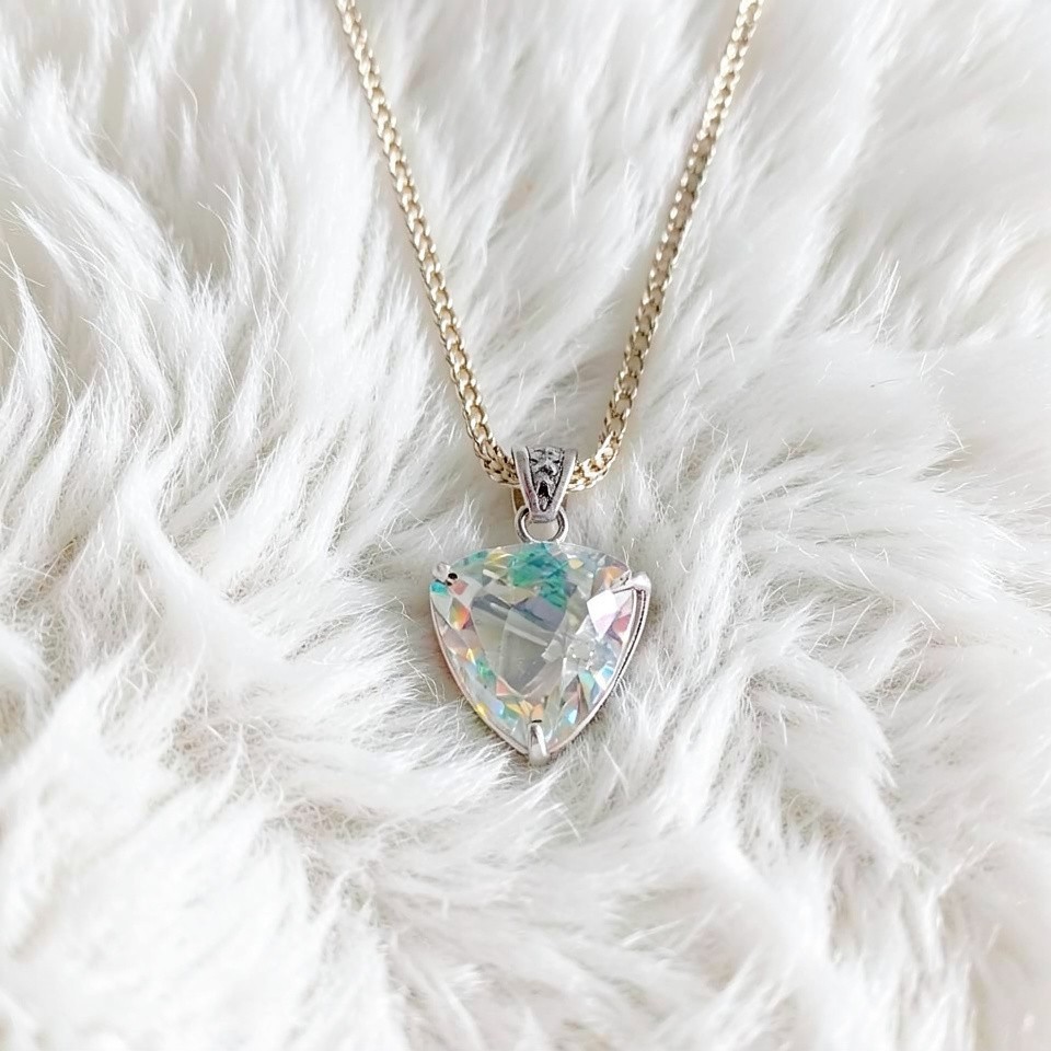 Handmade Trillion Mystic Topaz Pendant Necklace | 50-60 Ct Rainbow Crystal