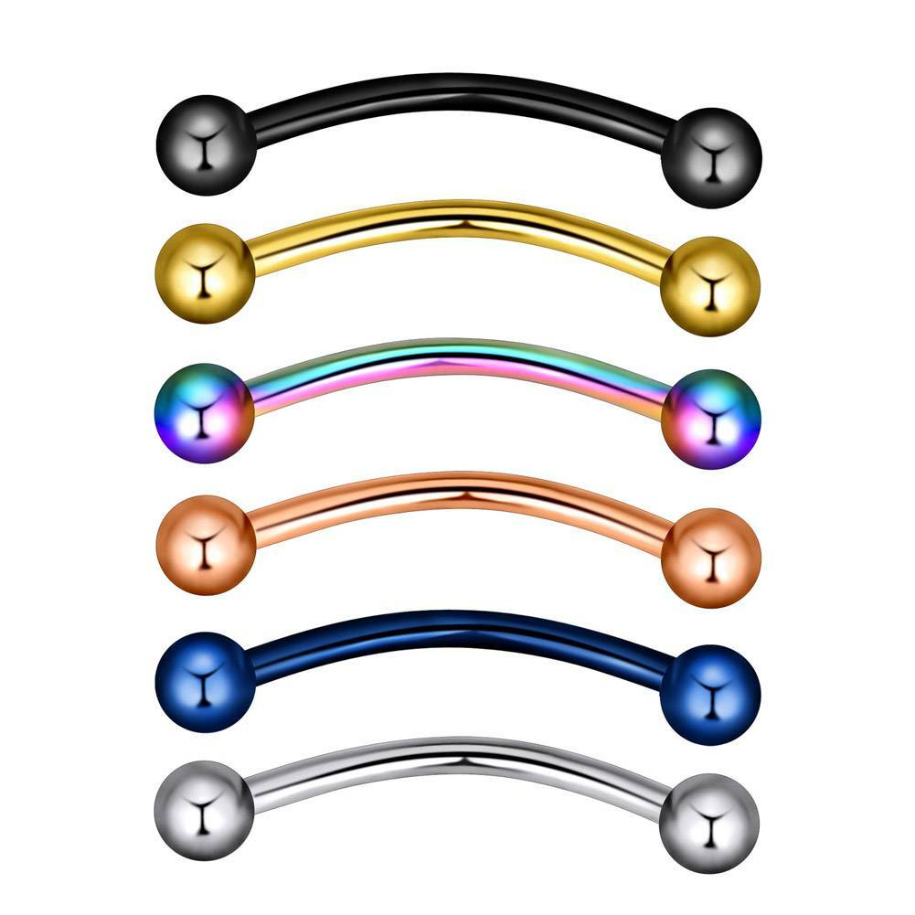 6PCS Mix Color Eyebrow Stud Curved Barbell Surgical Steel Bent Piercing Ring 16G