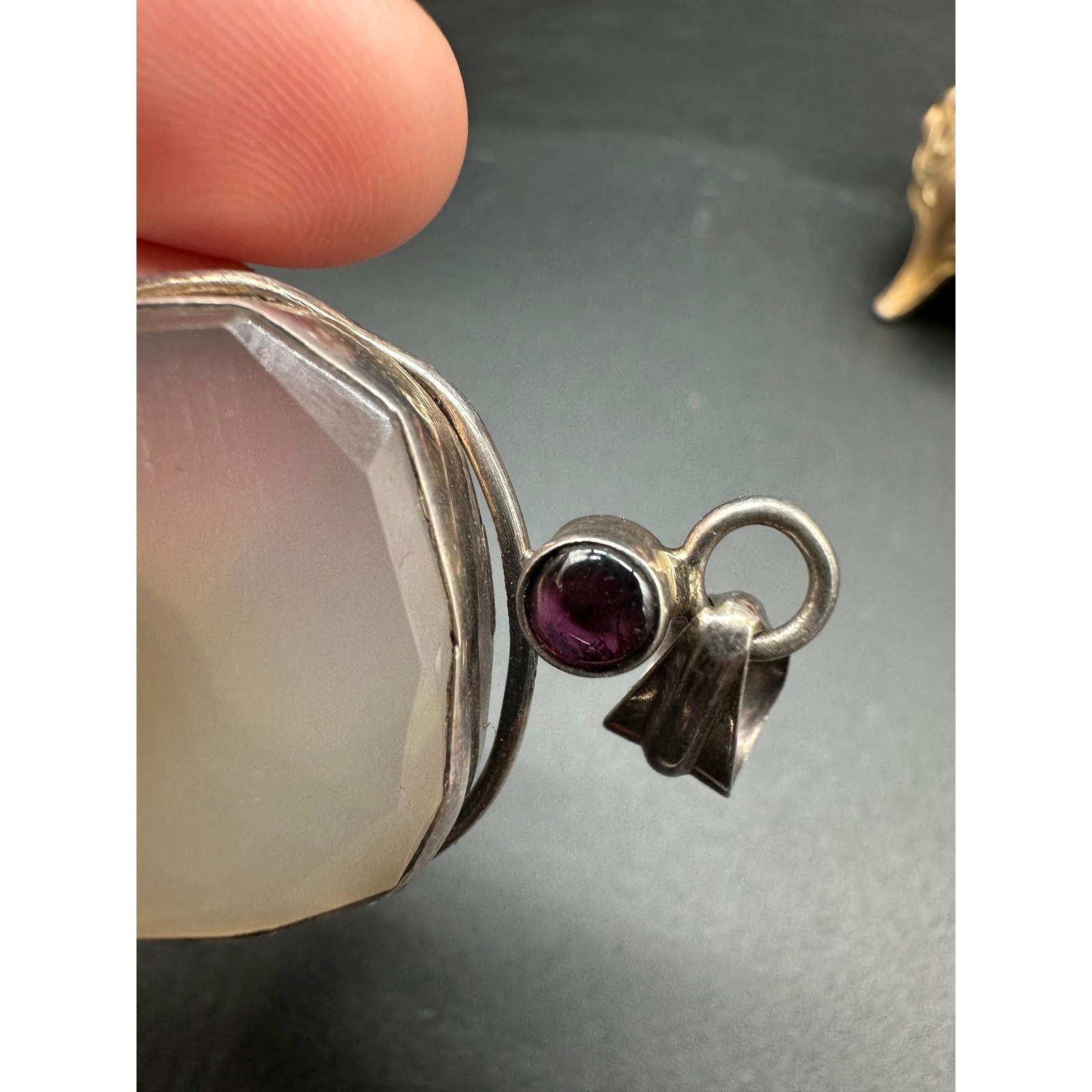 Sterling 925 Chalcedony Pendant with Amethyst Cabochon Accent Minimalist Boho