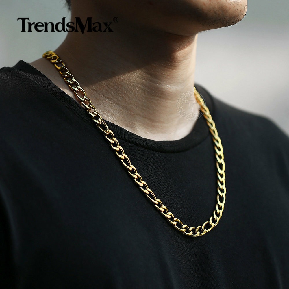 3/5/7/9mm 16-24″ Gold Plated Stainless Steel Figaro Link Necklace Chain Jewelry