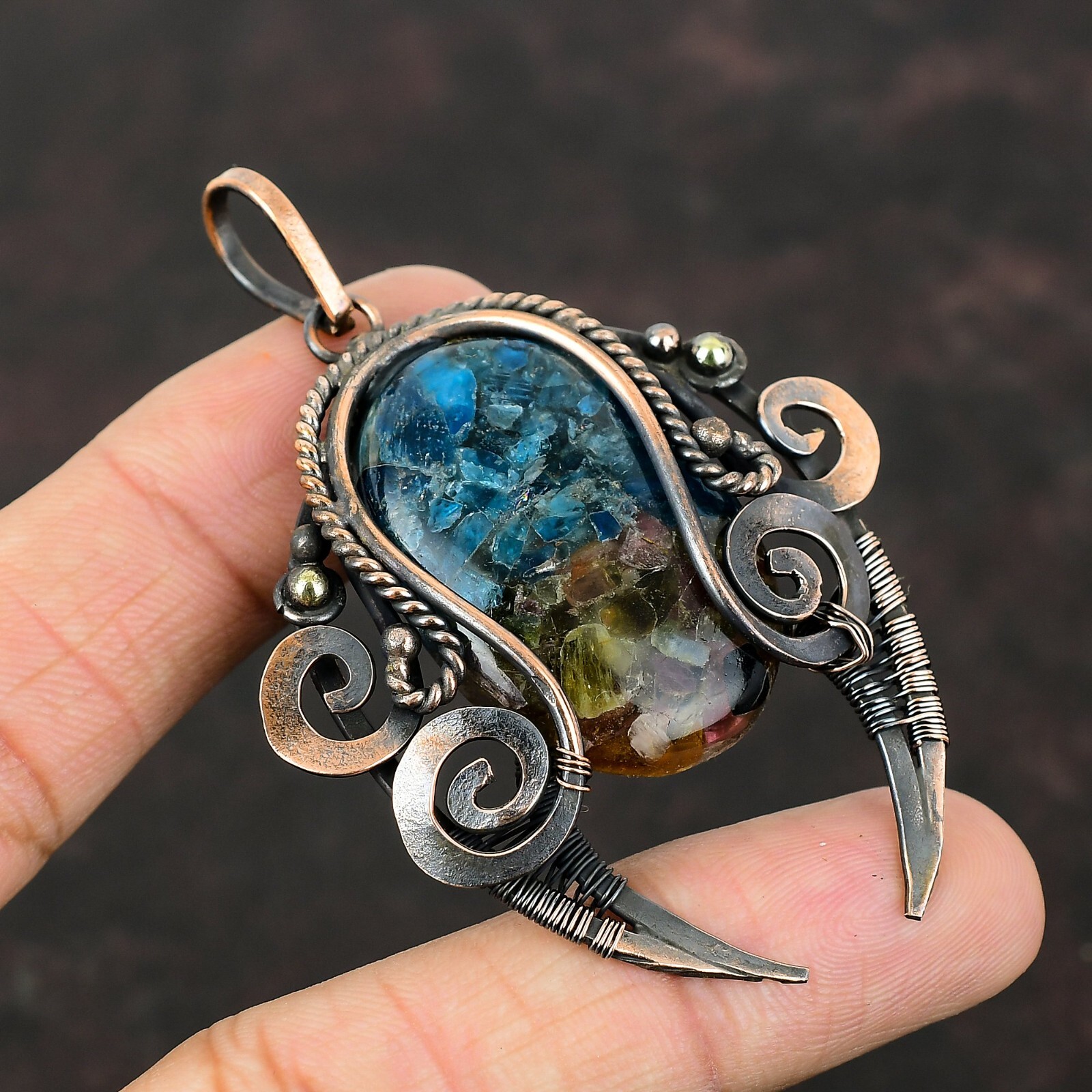 Gift For Her Watermelon Tourmaline Wire Wrapped Pendant Copper Jewelry 2.91″