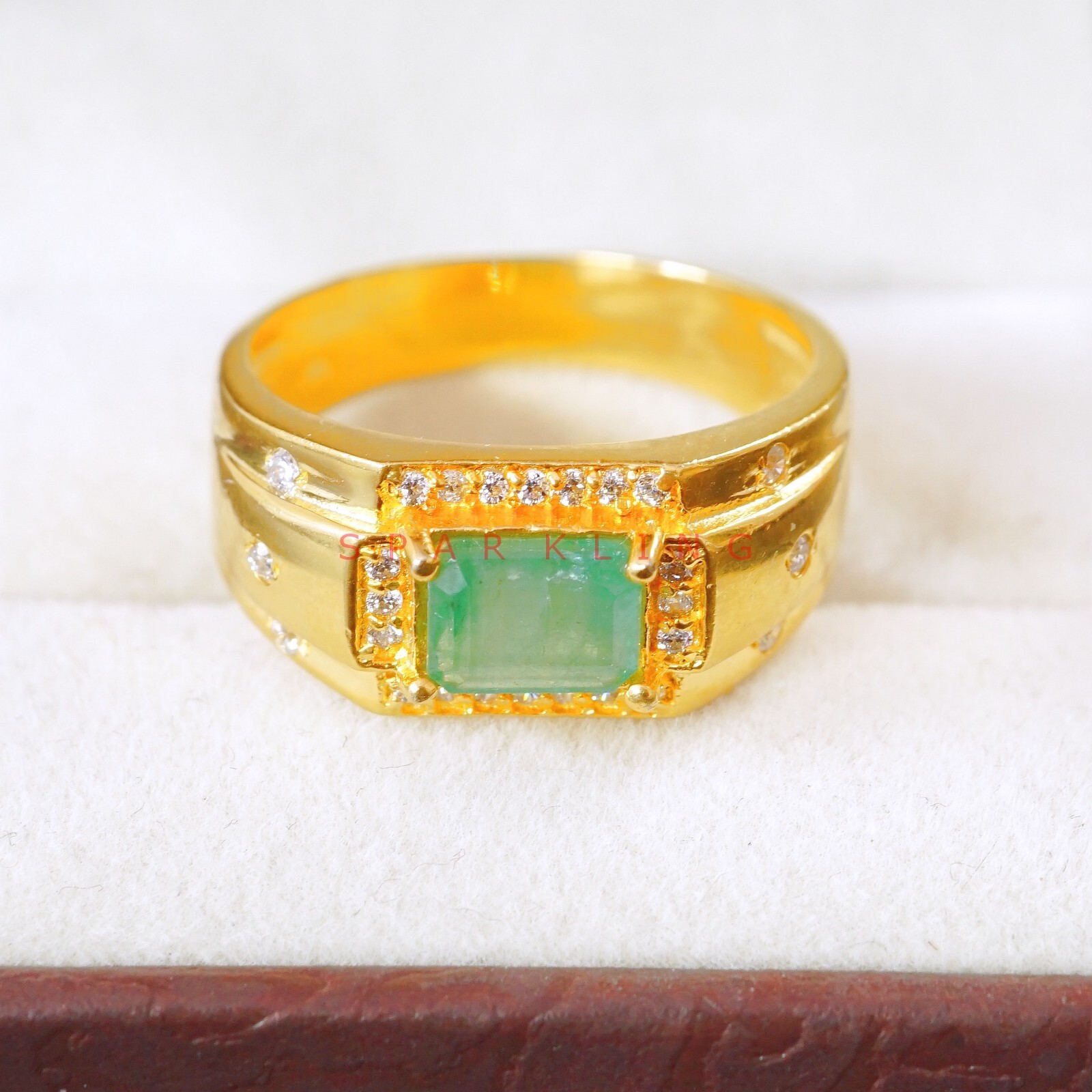 Emerald Octagon Cut With 14K Solid Gold Ring For Men’s #E508