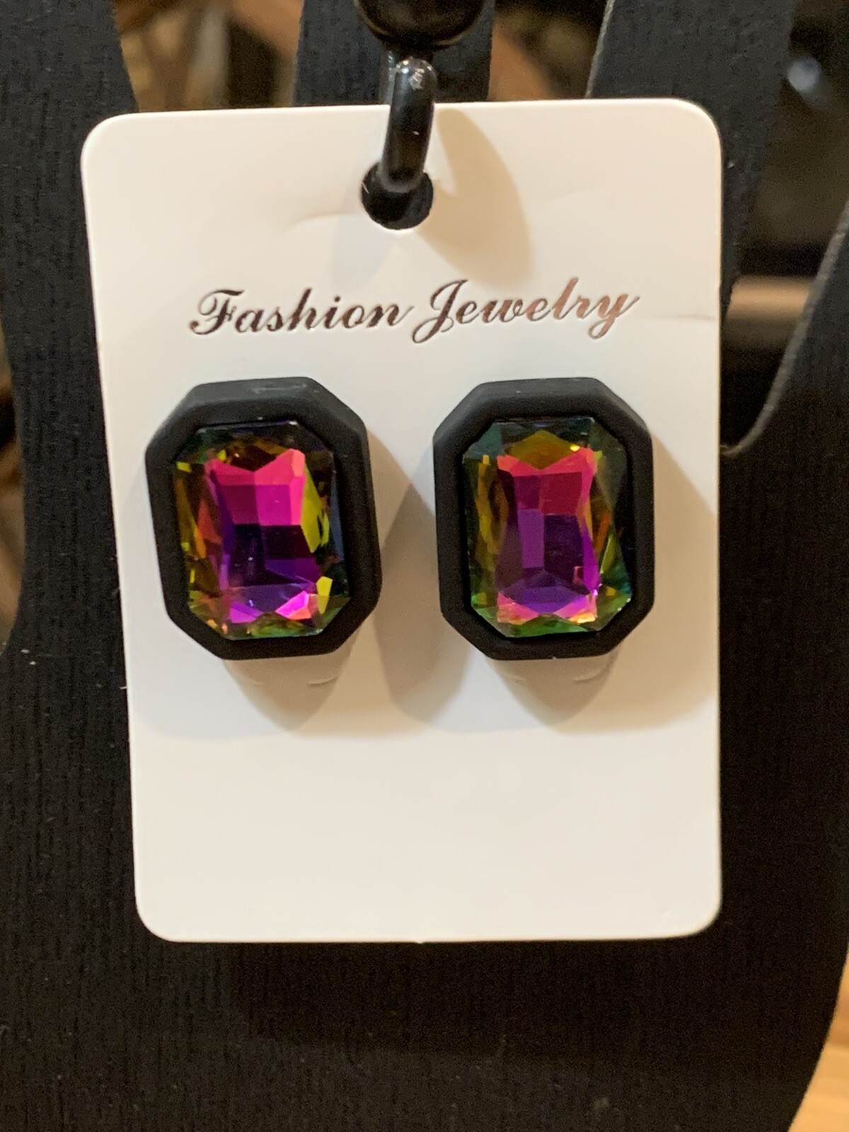 Beautiful Black Multi Color Glass Stone Earrings