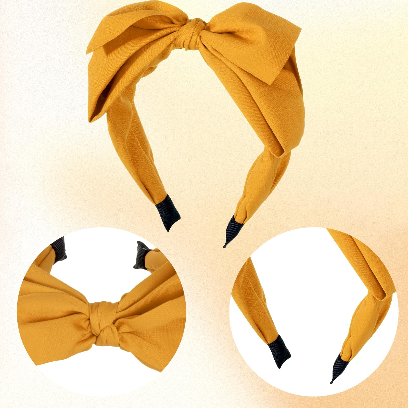 Fengek Big Mustard Yellow Bow Headband 1 Count (Pack of 1),