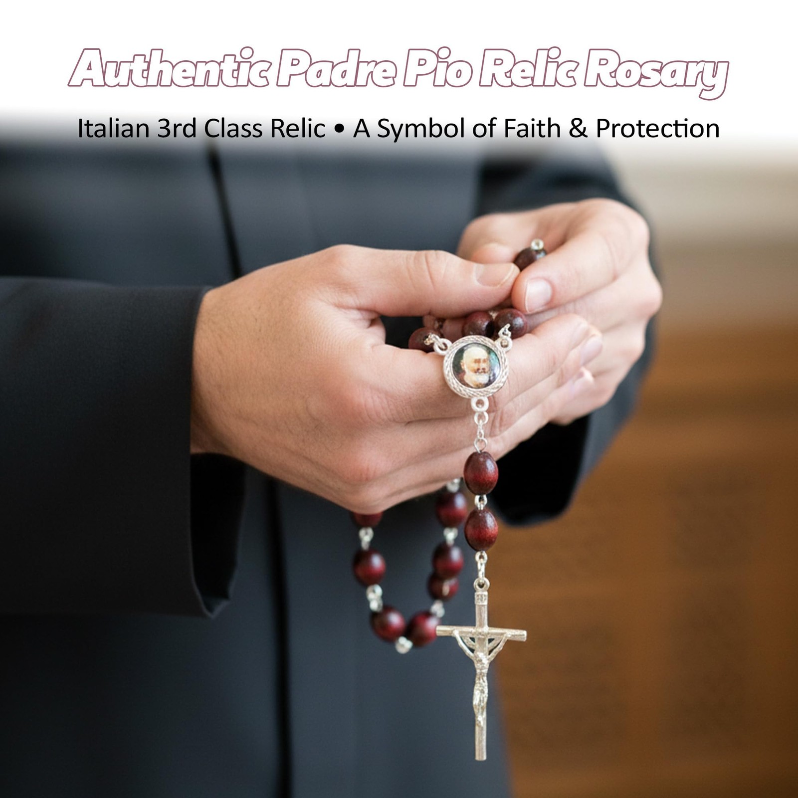 Authentic Saint Padre Pio 3rd Class Relic Italian Rosary Patron of Civil Defe…