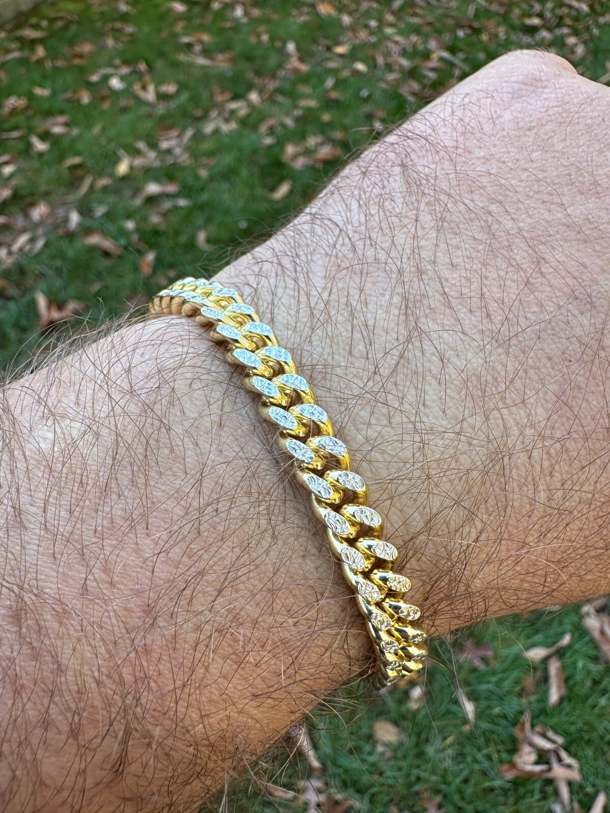 Miami Cuban Chain Bracelet Diamond Cut Two Tone 14k Gold Plated Real 925 Silver