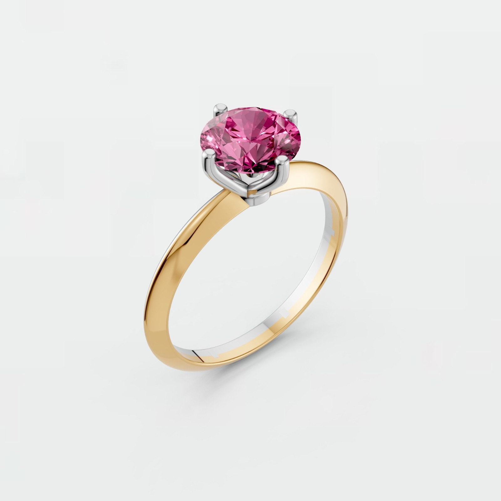 Fancy Pink Round Lab Grown Diamond Prong Basket Set Solitaire Engagement Ring