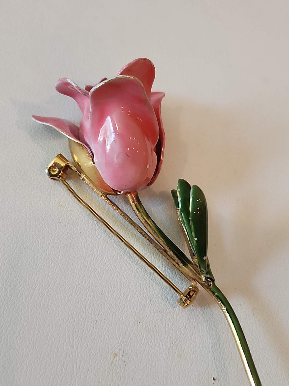 Vintage Original by Robert Pink Rose Enamel Brooch Floral Summer Bloom