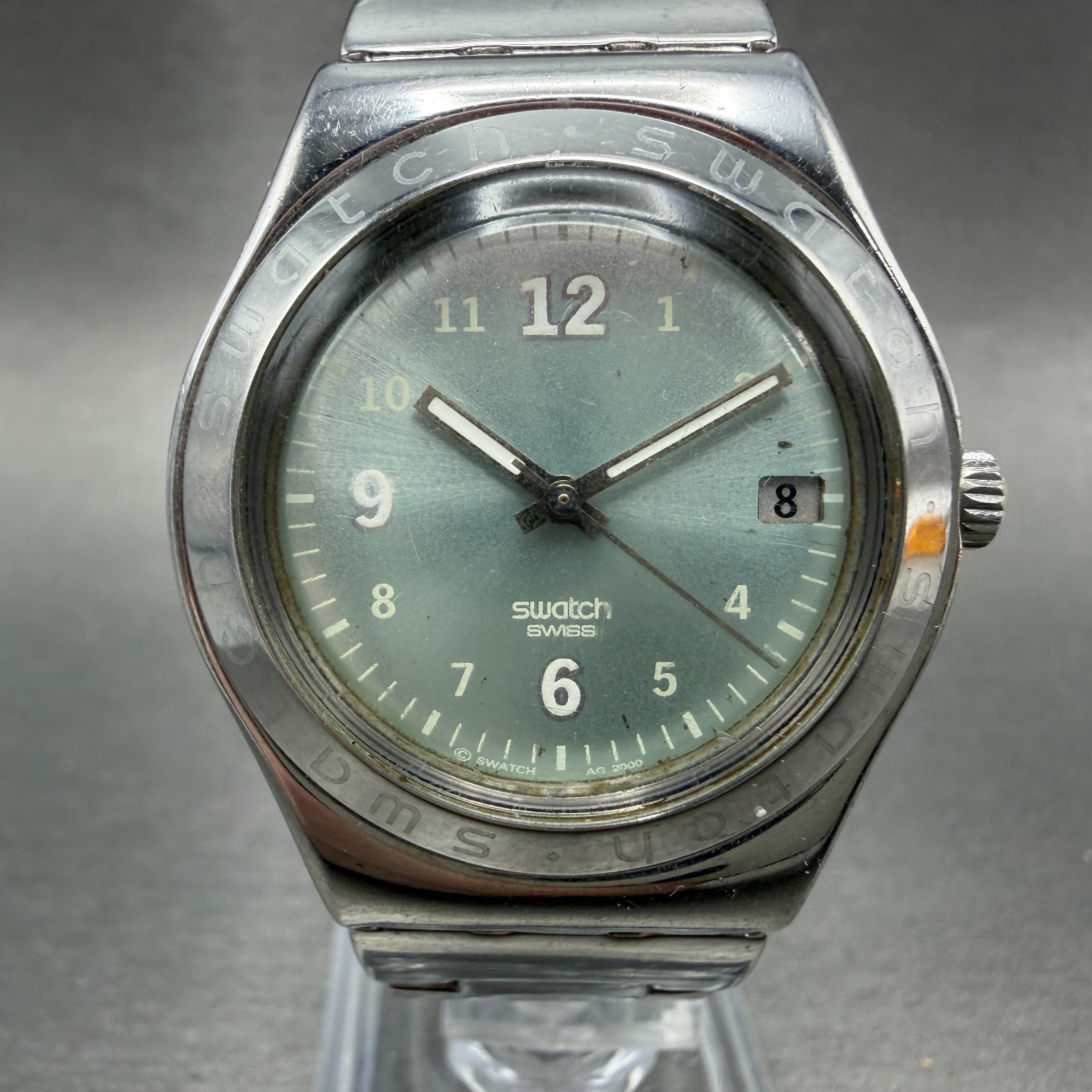 Swatch Irony Sundown Watch Women 33mm Green Dial Steel Date Round New battery