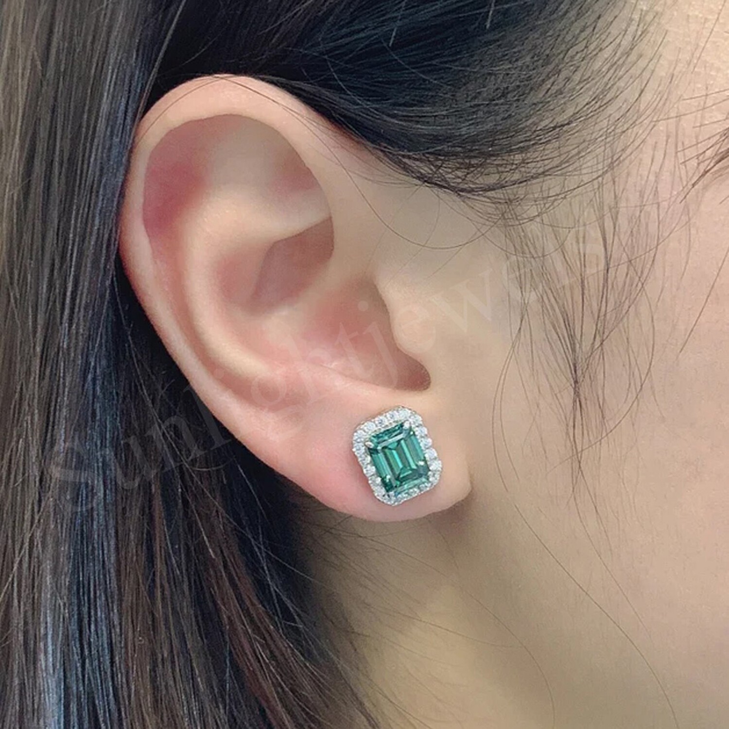 Emerald Cut Blue Lab Diamond Stud Earrings 8.8 Ct in 925 Silver – Certified