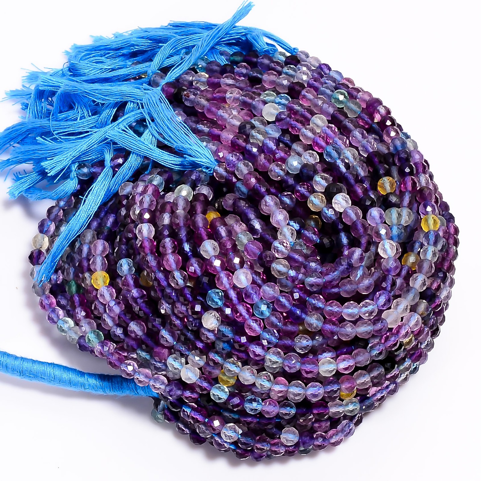 Natural Blue Fluorite Gemstone Round Faceted Beads 4X4 mm Strand 12.5″ AB-671