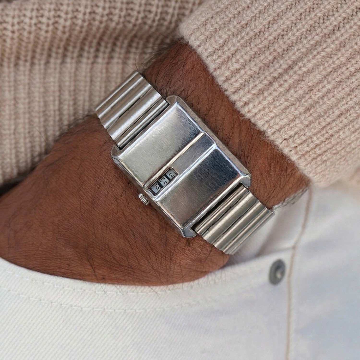 CILOA Vintage Men’s Retro Square Jump Hour Quartz Watch 3ATM Stainless steel