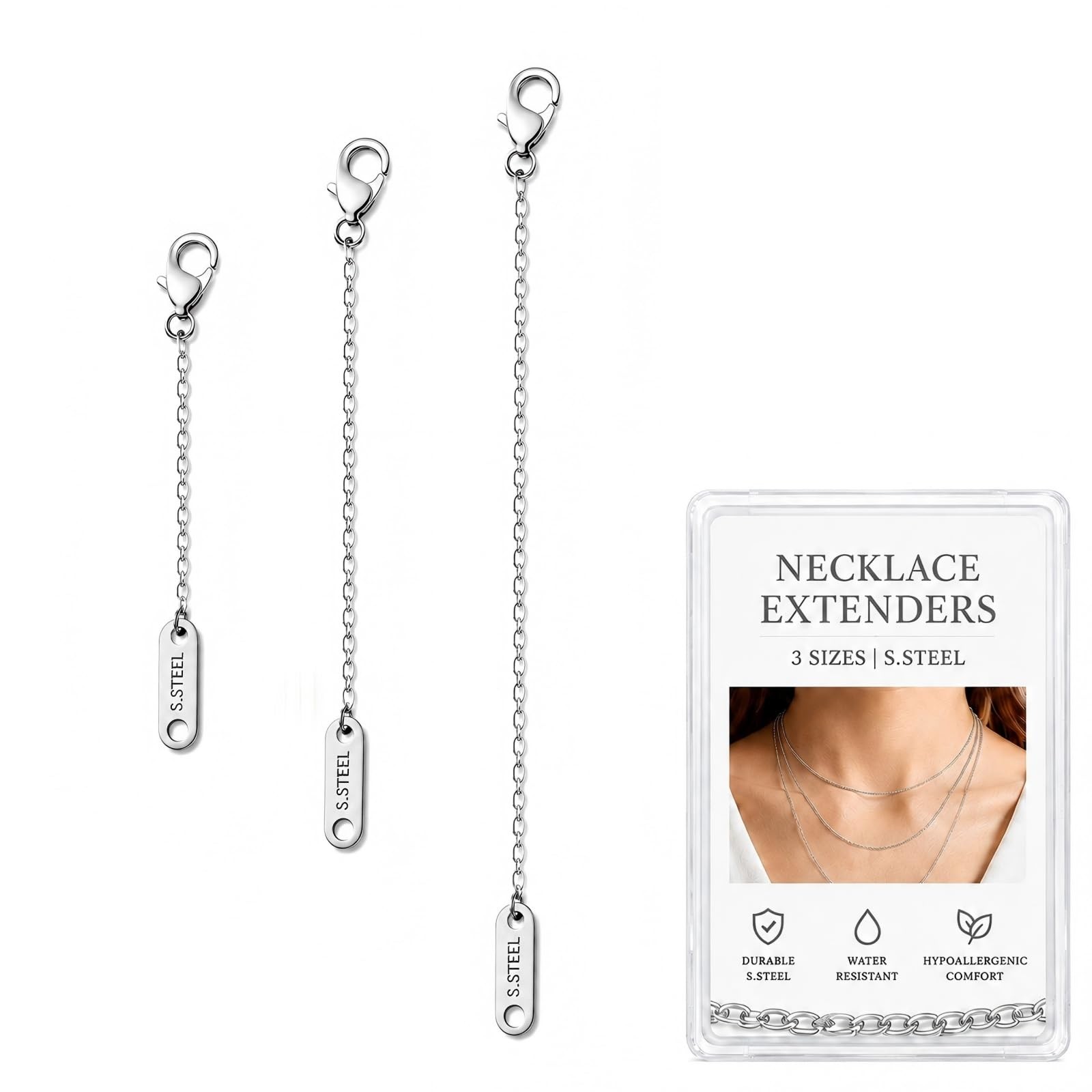 3PCS Silver Necklace Extenders for Women, Stainless Steel Necklace Extension …