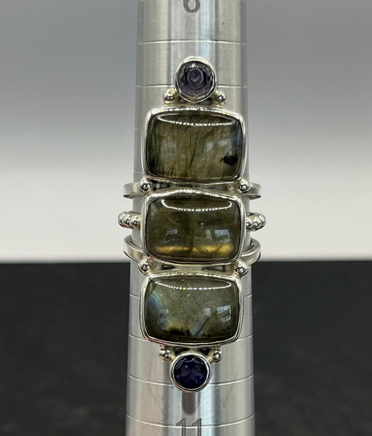 Sajen 925 Sterling Silver Labradorite and Amethyst Ring Size 9