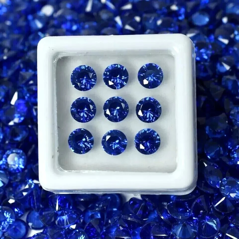 7.60 Ct Natural Blue Sapphire Round Cut 6 mm 9 Pcs Certified Loose Gemstone B55