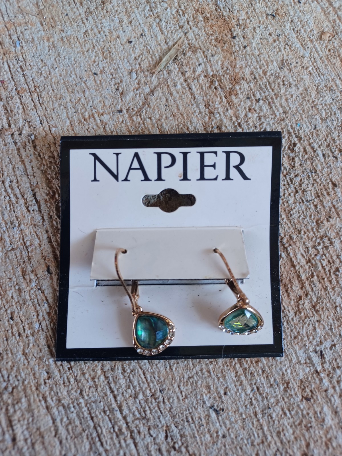 NAPIER New Pierced Earrings Dangling Aqua Abalone Color Signed Gold Tone