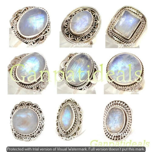 Rainbow Moonstone Gemstone Ring 10pcs Wholesale Lots 925 Silver Plated Jewelry