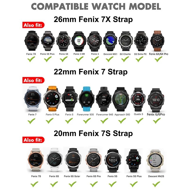 Quickfit Watch Metal Strap For Garmin 26 22mm Fenix 7S 7x 7 6S Stainless Steel