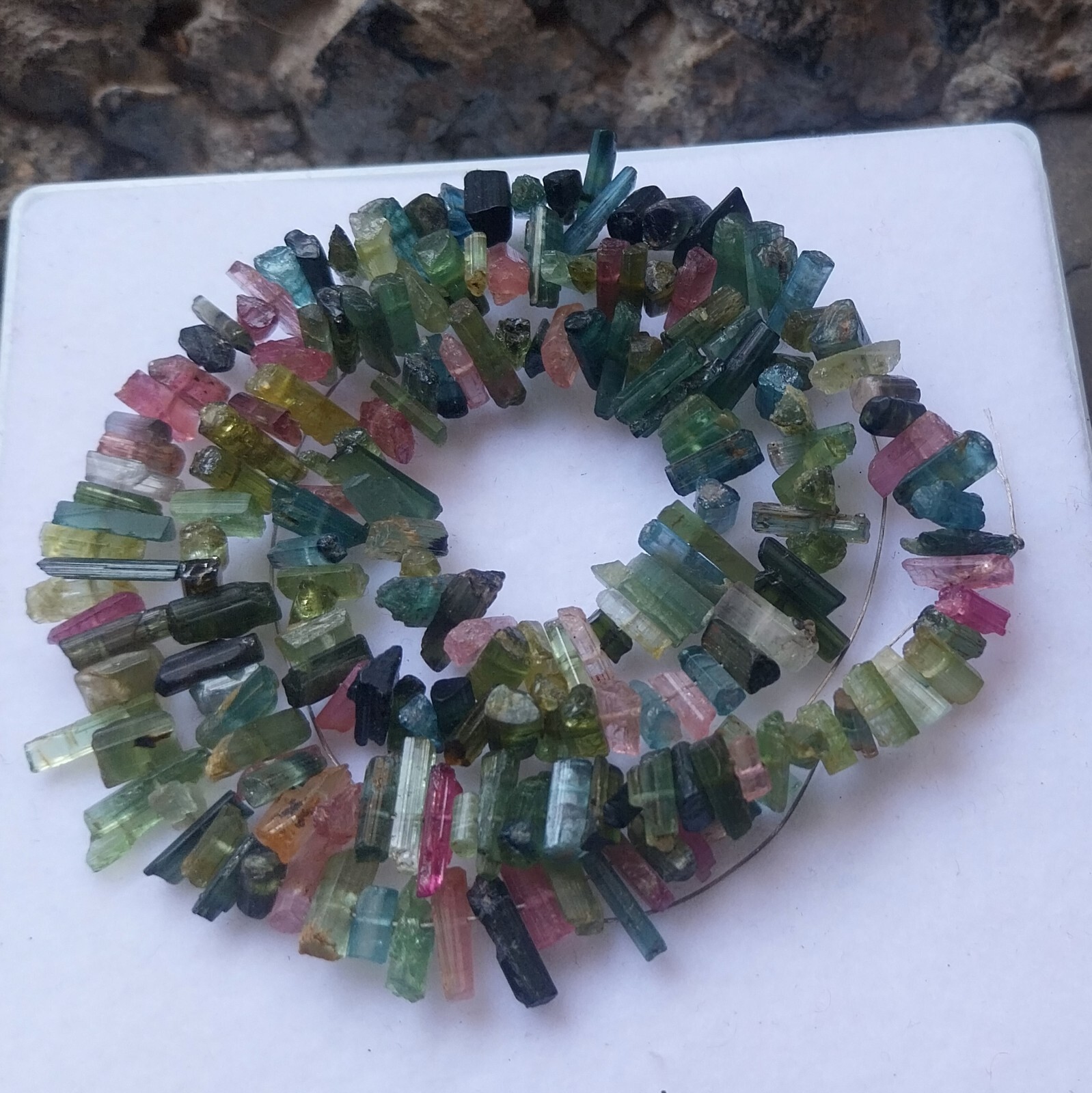 105 Ct 4 to 11 MM Natural Multi Color Tourmaline Raw Rough Pencil 18 Inch Beads