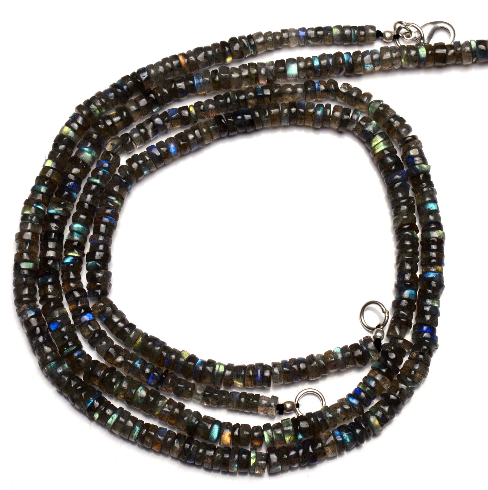 Natural Gem Blue Fire Labradorite 5MM Approx. Smooth Heishi Beads Necklace 18″