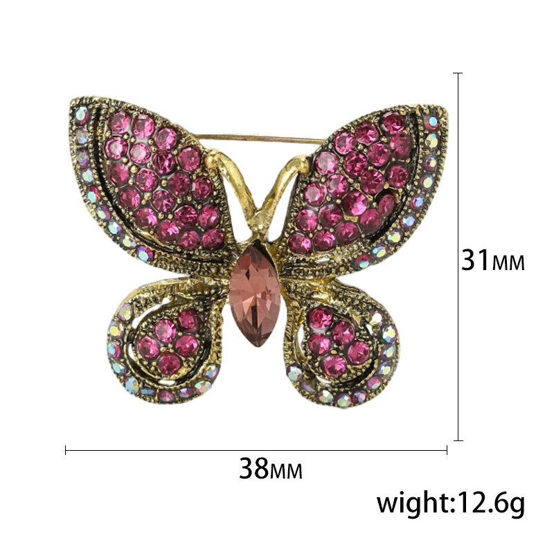Metal Tone Rhinestone Butterfly Brooch Unisex Insect Wing Brooches Jewelry